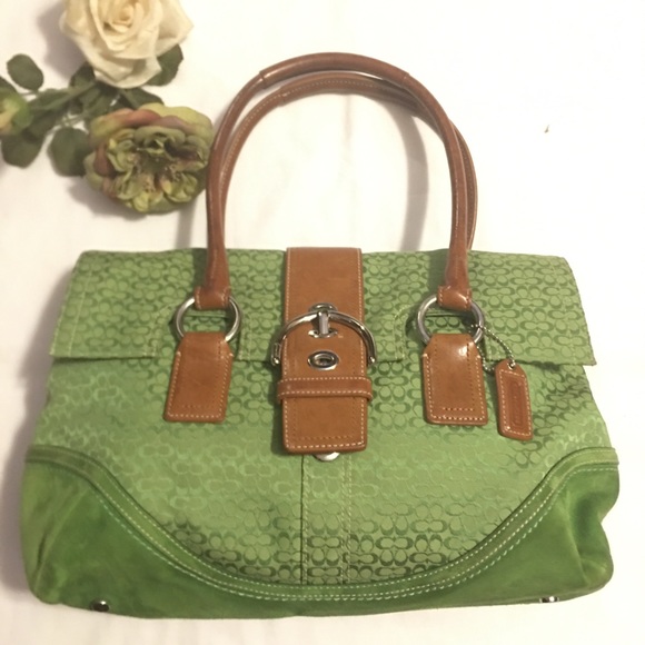 Coach Bags Coach Vintage Green Large Signature Canvas Satchel